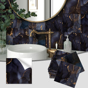 8PCS/Set Minimalist Black Marble Wall Stickers, Kitchen Bathroom Waterproof Self-Adhesive Ceramic Tile Stickers, Room Wallpaper