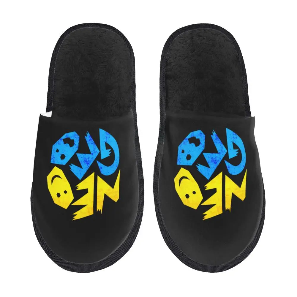 Neo Geo Logo Printed Warm Furry Slippers Gamer Style