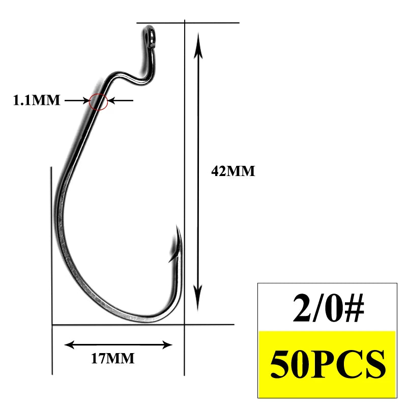 50 Carbon Fishing Hooks - Thin Line, Large Loop