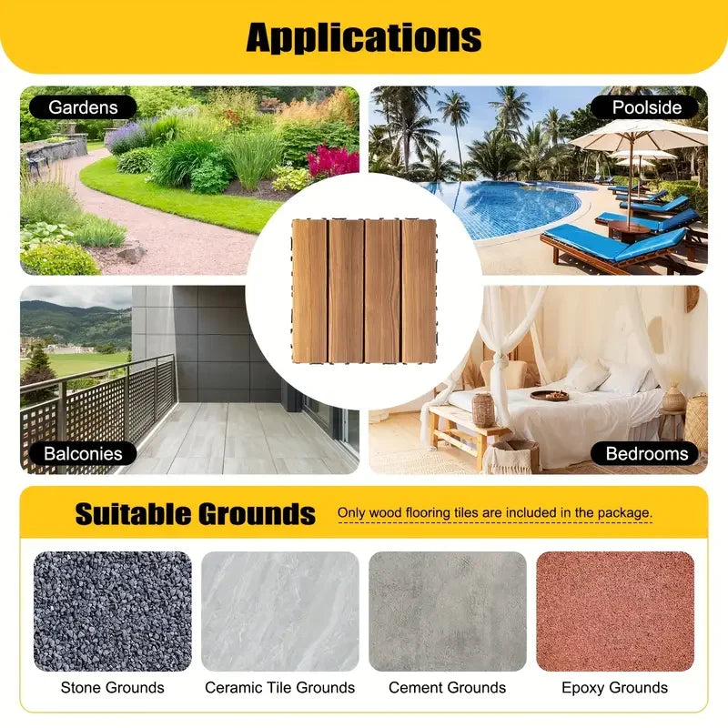 10 Pcs 30*30cm DIY Interlocking Flooring Tiles Waterproof and Anti-slip Floor Tiles Suitable for Outdoor Gardens Terraces