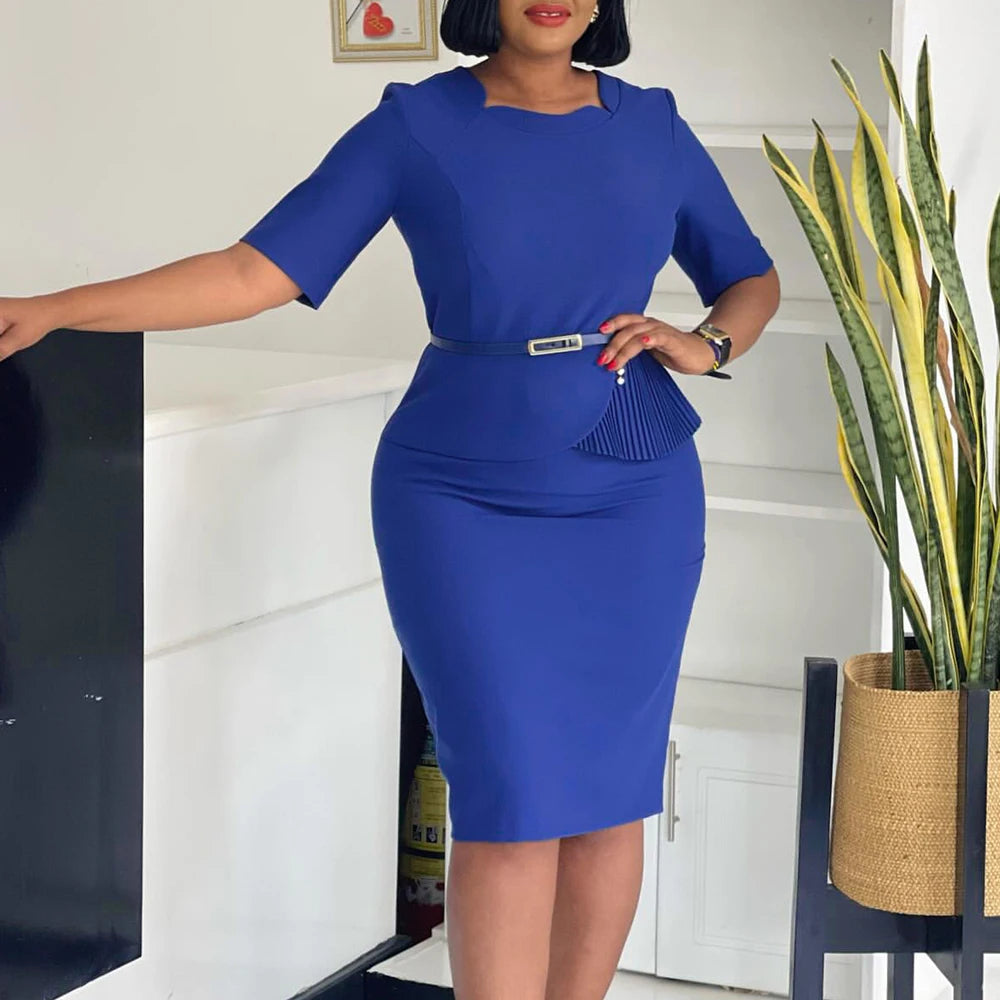 Office Dresses for Ladies 2024 Latest Summer Simple Elegant Half Sleeve Formal Church Dress Women Knee Length Pencil Peplum Dres - Daisan Mart