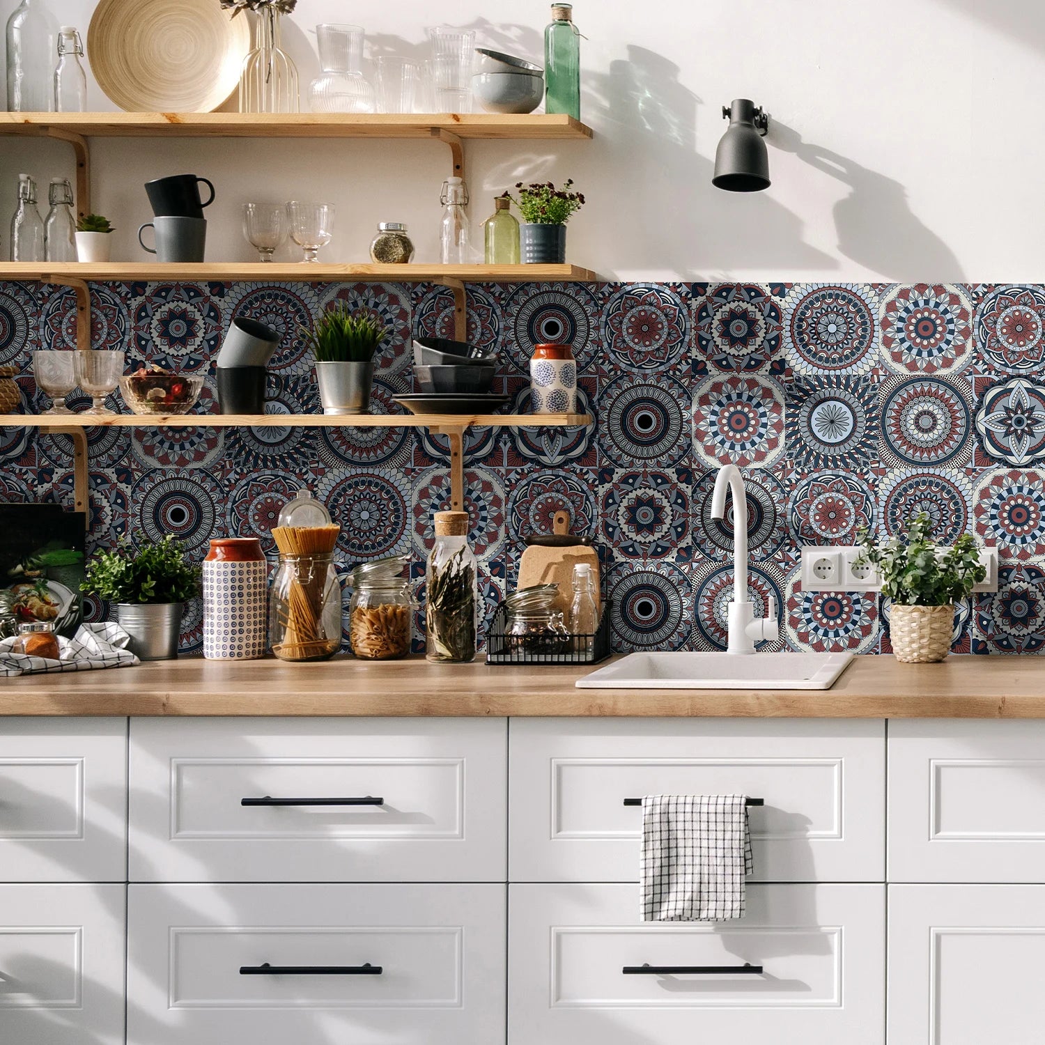 Bộ 24 Miếng Dán Tường Xanh Dương Chống Nước Nhà Bếp