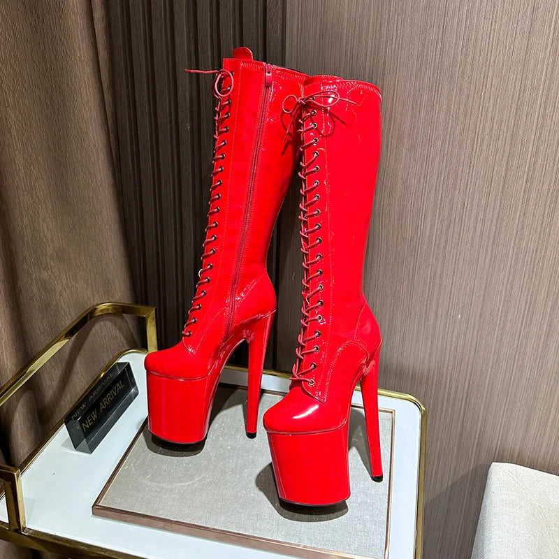 Sexy Red Boots 20CM Thick Sole - Sexy Catwalk Shoes