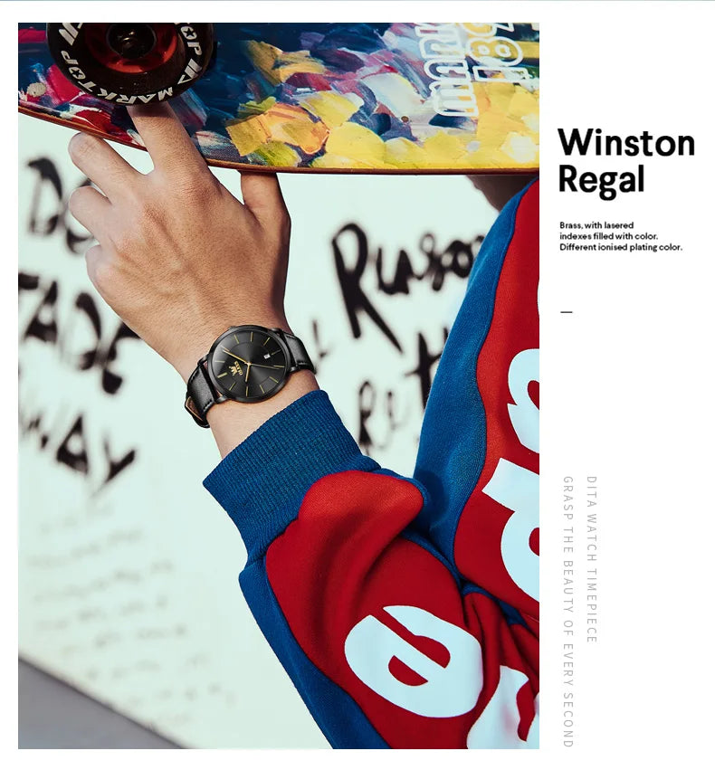 Đồng hồ nam OLEVS siêu mỏng 6.5mm dây da thời trang