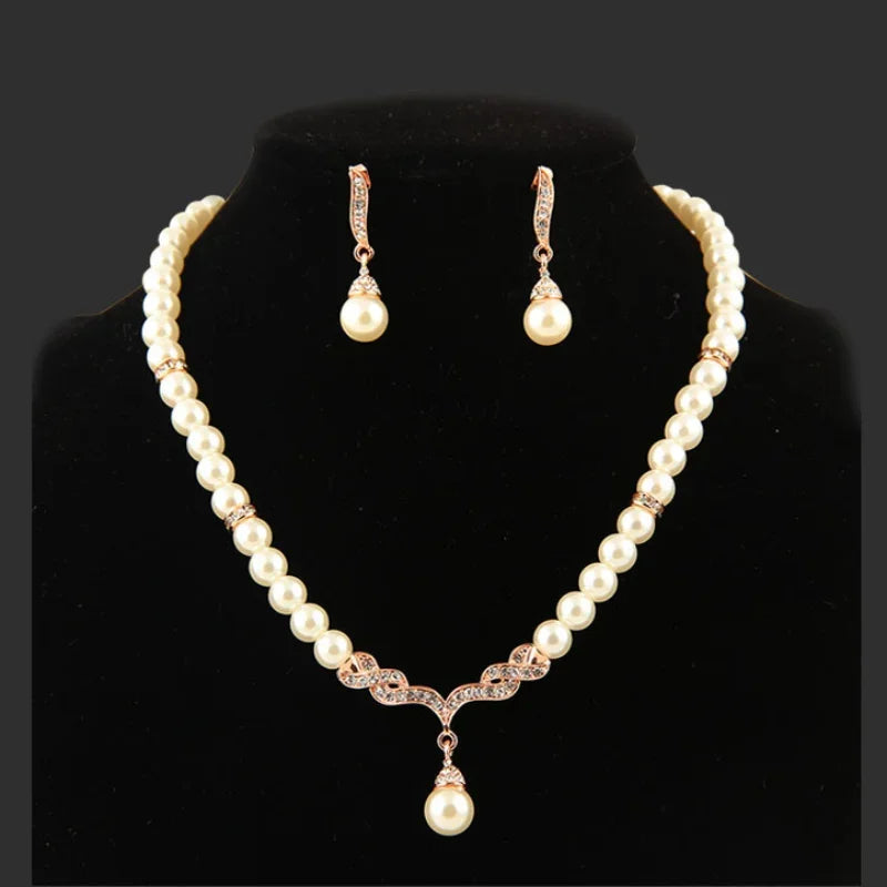 Noble Gold Pearl Jewelry Set for Women Party
