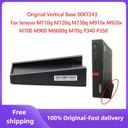 Đế đứng màu đen cho máy Lenovo, có mã vạch, nền tím, chữ đỏ và trắng.