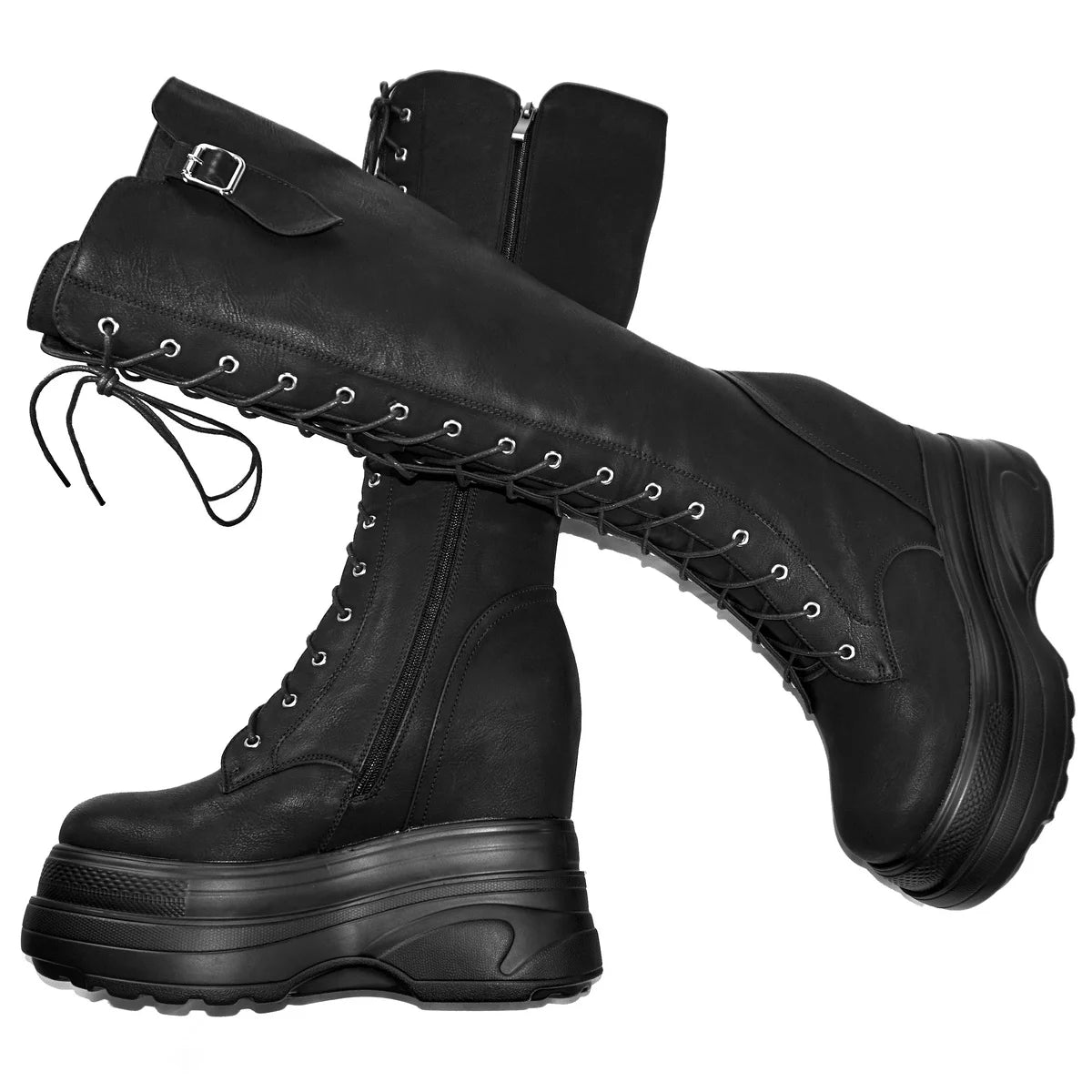 Genuine Leather Women's Boots with High Sole, Large Size Winter 44-47