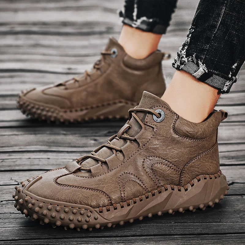 Men's Vintage Handmade Leather High-Top Lace-Up Retro Shoes