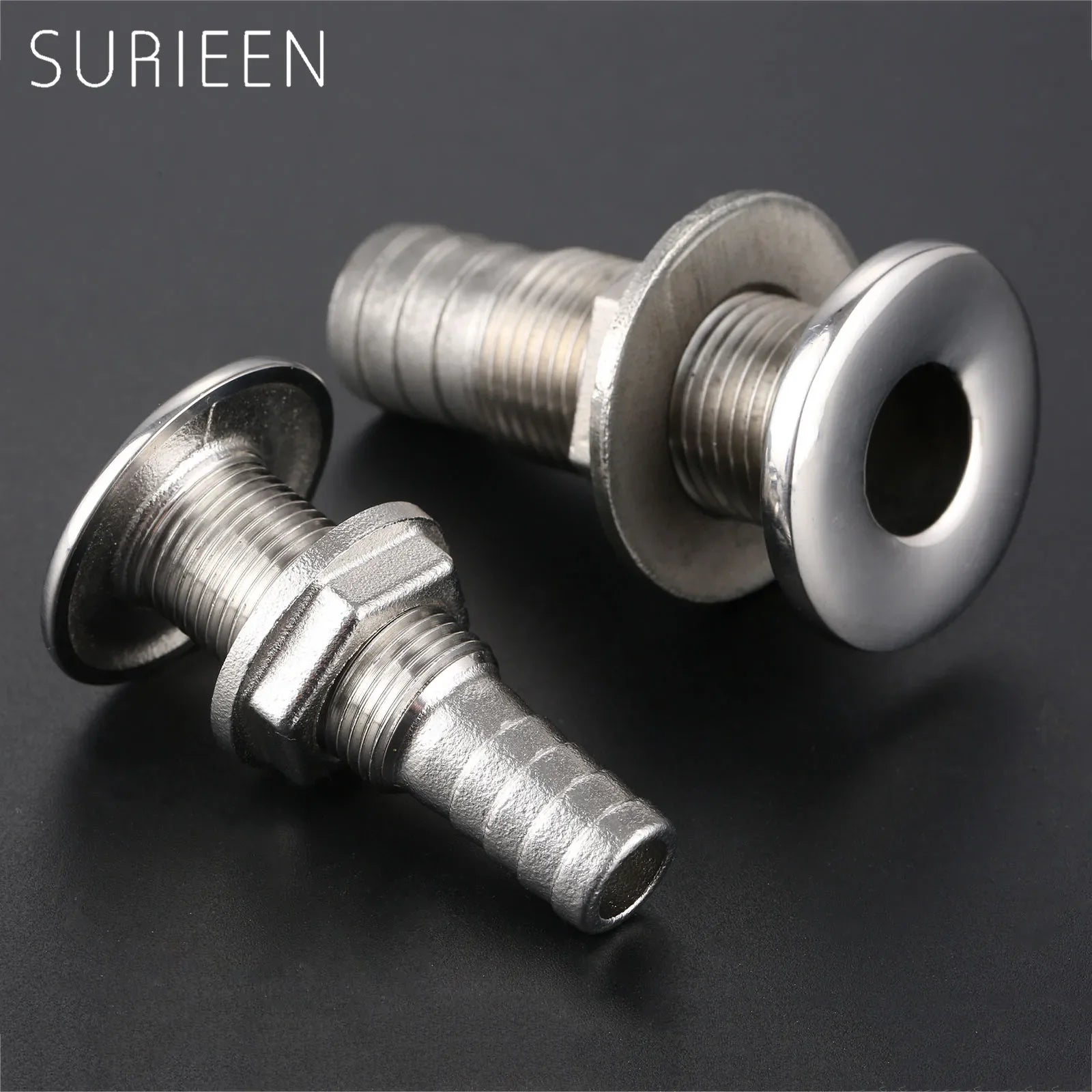 Corrosion Resistance Boat Outlet Drain Joint Marine 316 Stainless Steel Barbed Boat Thru Hull Fitting for 1/2" and 3/4"Hose Barb