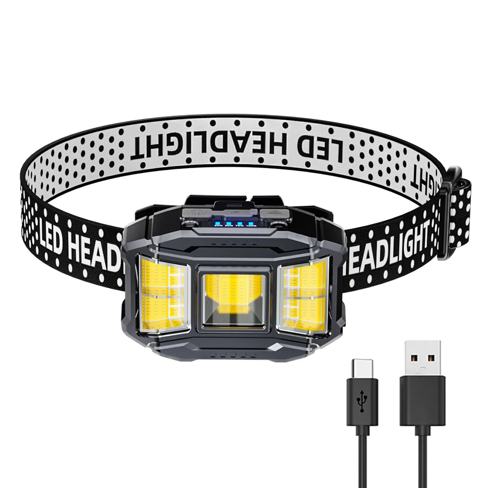 Đèn Đội Đầu LED COB Cảm Ứng Sạc USB Dã Ngoại