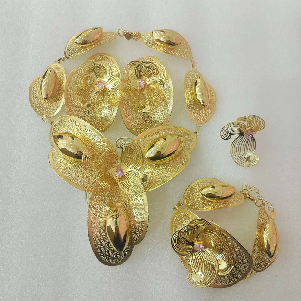 Luxury Dubai Design Italian Gold Plated Jewelry Set for Women