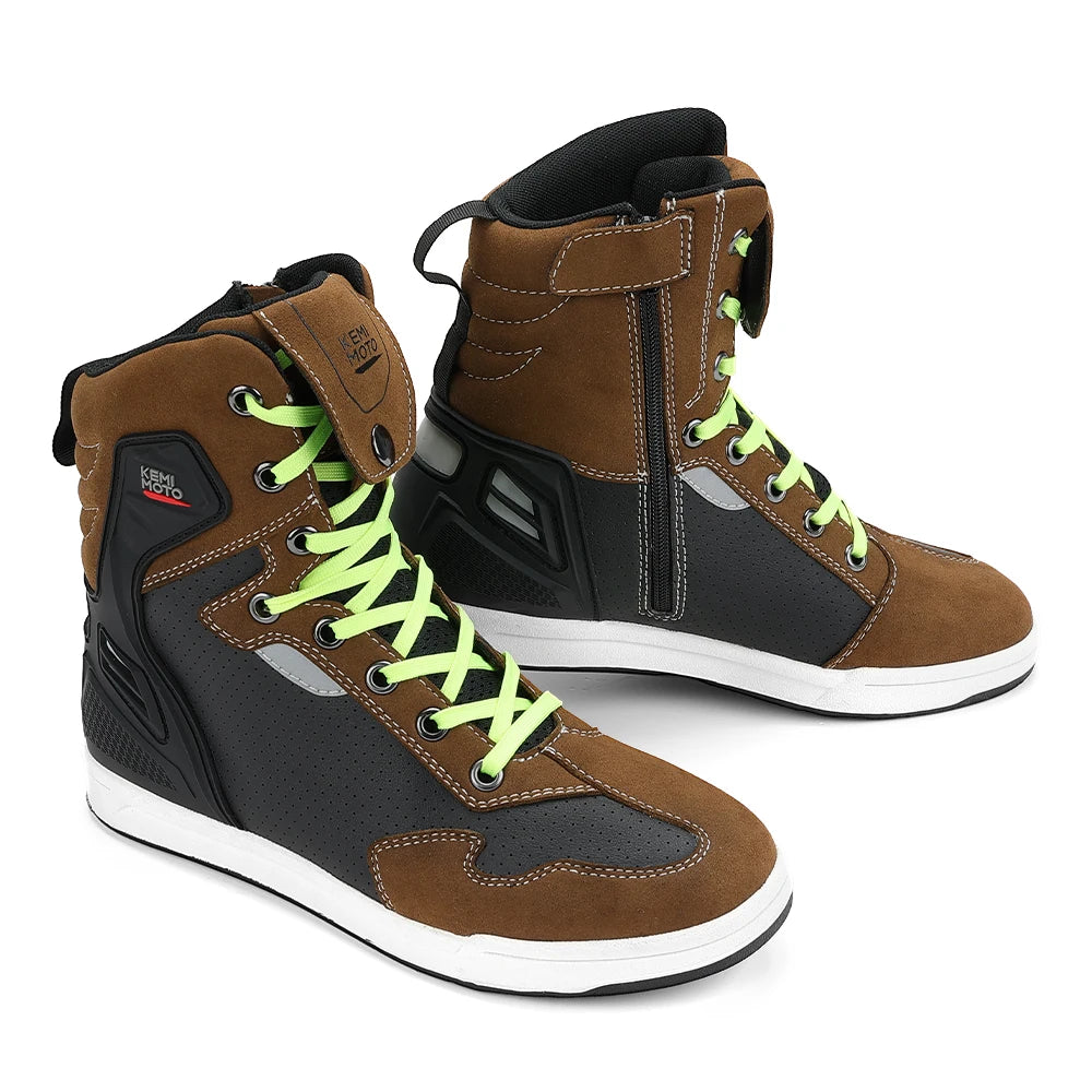 Giày Boots Nam Đi Xe Máy Phản Quang Bảo Hộ Thoáng Khí