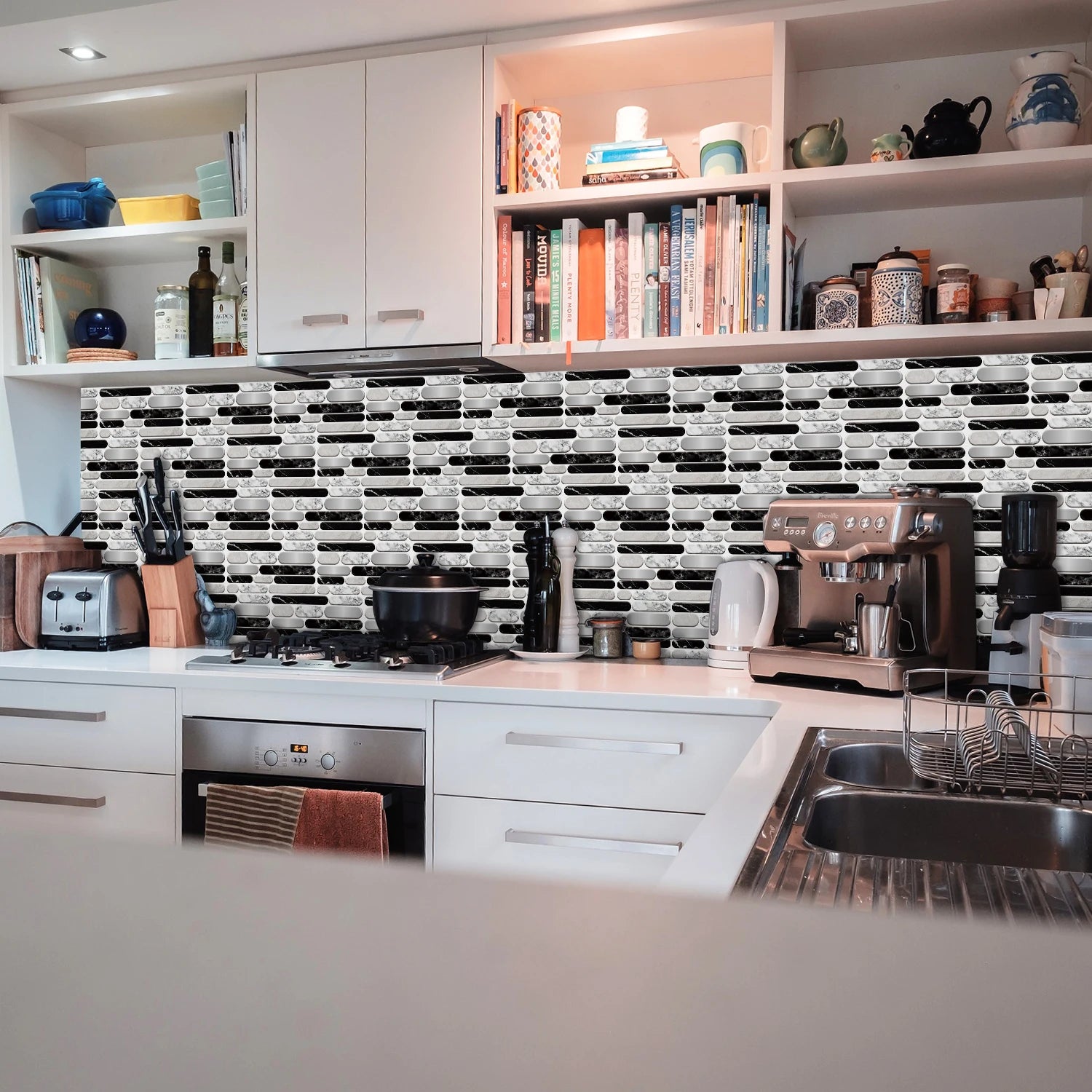 Waterproof Self Adhesive Removable 3D DIY Modern Grayish White Marble Tile Wall Sticker Bathroom Kitchen Cupboard Home Decor