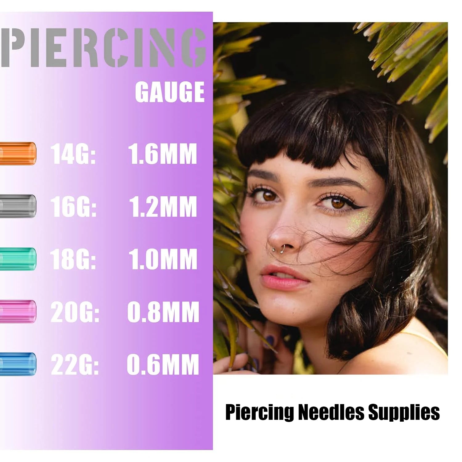 Sterilized piercing needle set of various sizes for body piercing