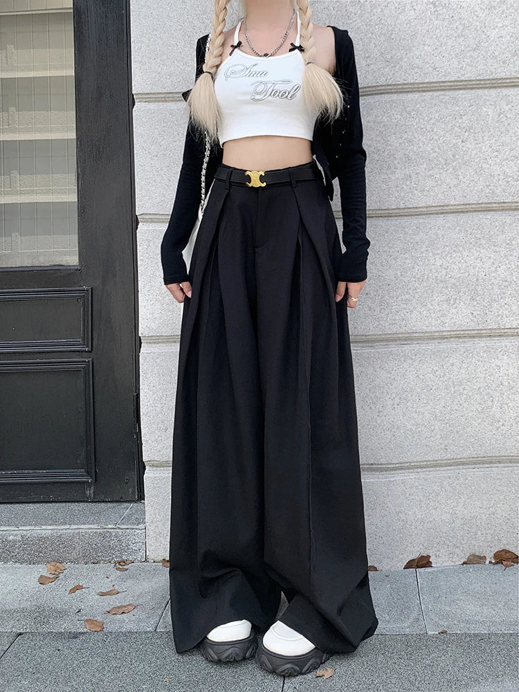 Office Suit Pants Floor Mop Pants For Women's Autumn Korean Version 2024 New High Waisted Design Loose Wide Leg Casual Pants - Daisan Mart