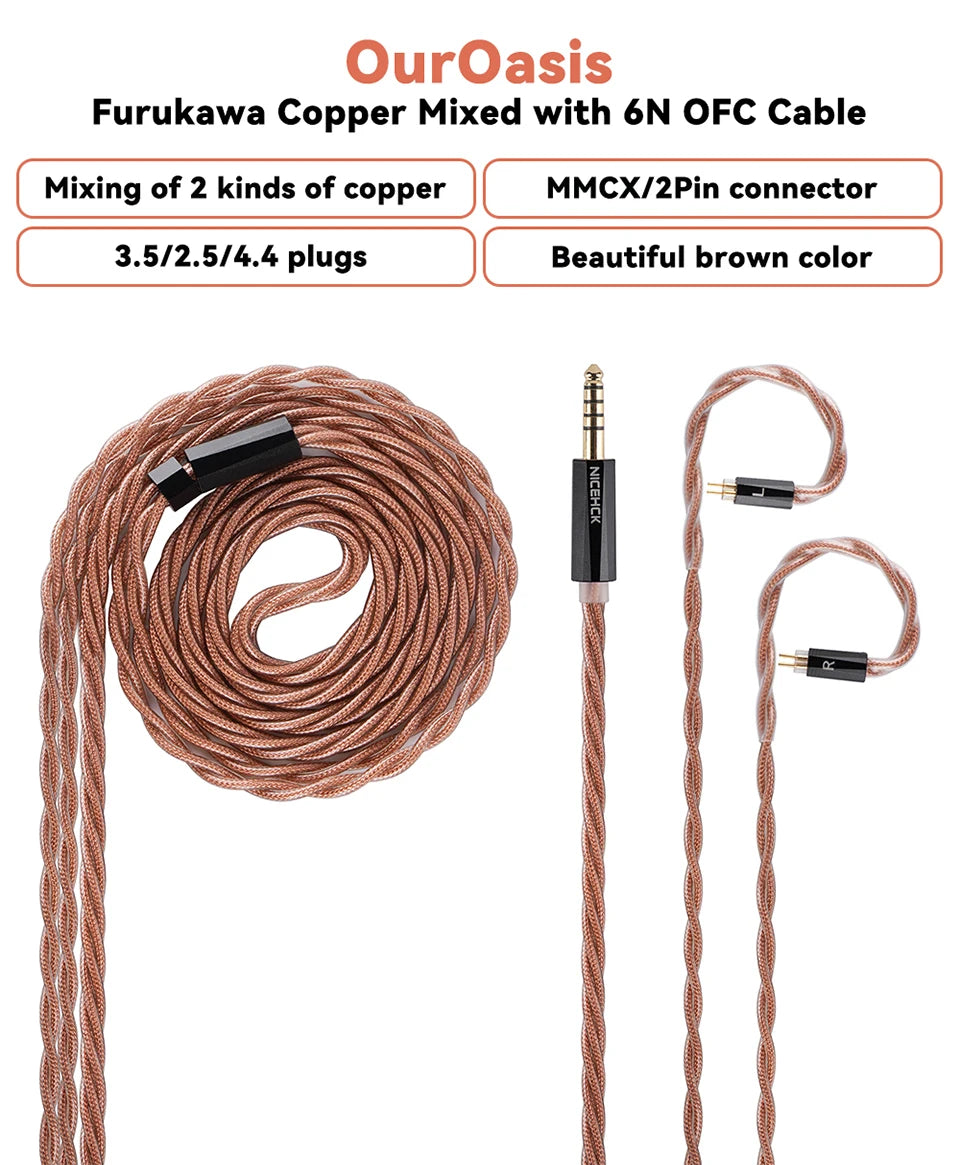 NICEHCK OurOasis Audio Replace Cable Furukawa Copper Mixed with 6N OFC HiFi Wire MMCX 0.78 2Pin for S12 Pro MagicOne Himalaya - Daisan Mart