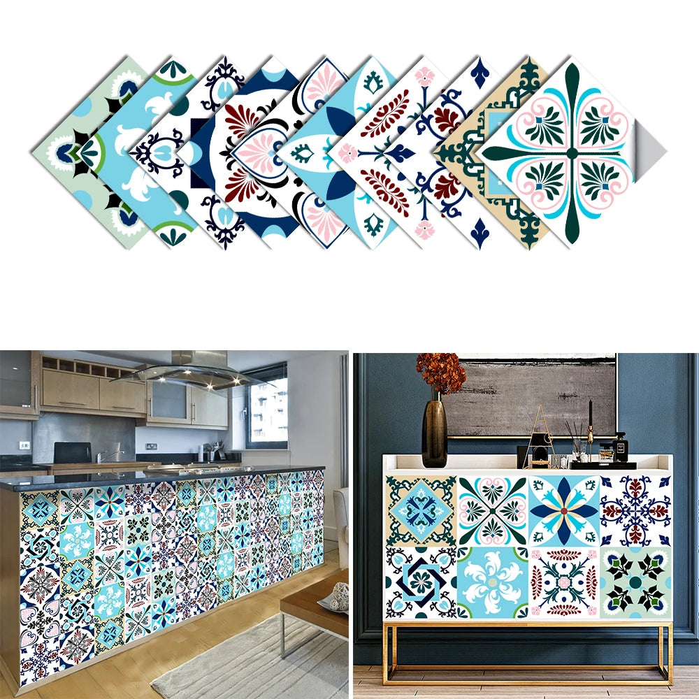 10pcs Blue &amp; Gray Matte Surface Wall Sticker Film For Tiles /Ground in Kitchen Backsplash Floor PVC Art Wallpaper Peel &amp; Stick