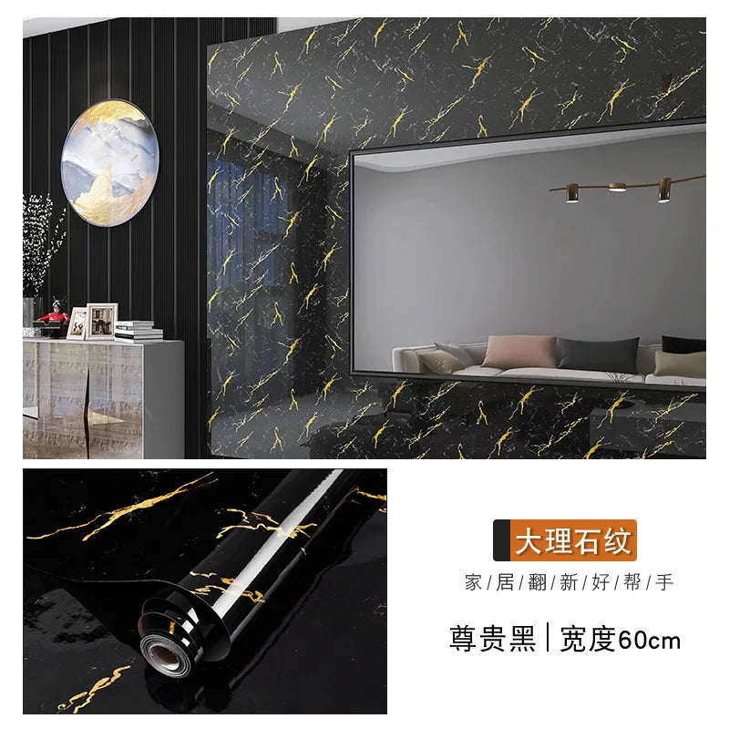 60cm Marble Vinyl Film Self Adhesive Wallpaper Bathroom Kitchen Cupboard Countertops Contact Paper PVC Waterproof Wall Stickers