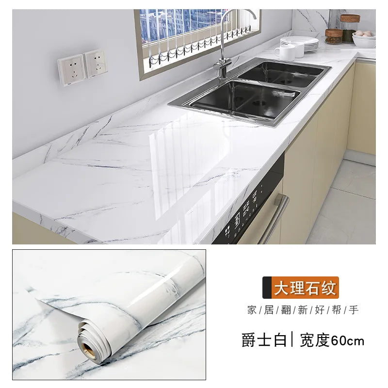 60cm Marble Vinyl Film Self Adhesive Wallpaper Bathroom Kitchen Cupboard Countertops Contact Paper PVC Waterproof Wall Stickers