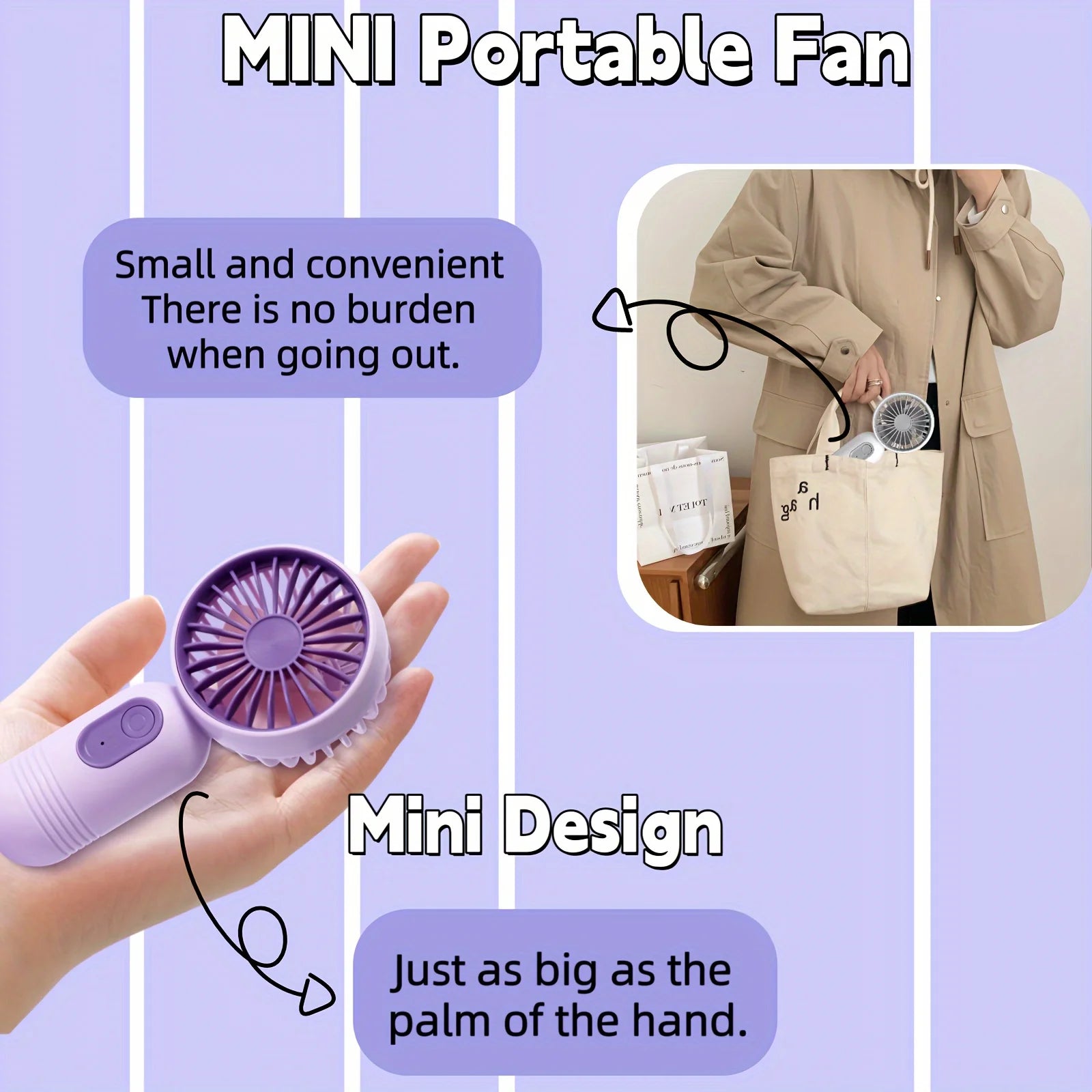 USB Mini Rechargeable Portable Fan with 3 Speeds, Handheld Fan for Gift Choice, Perfect For Office, Outdoor, Travel, Camping - Daisan Mart
