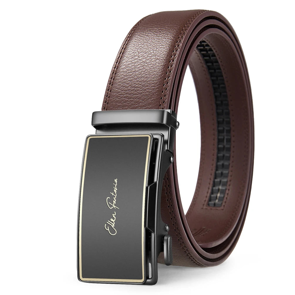 High Quality Genuine Leather Men's Belt with Alloy Automatic Buckle