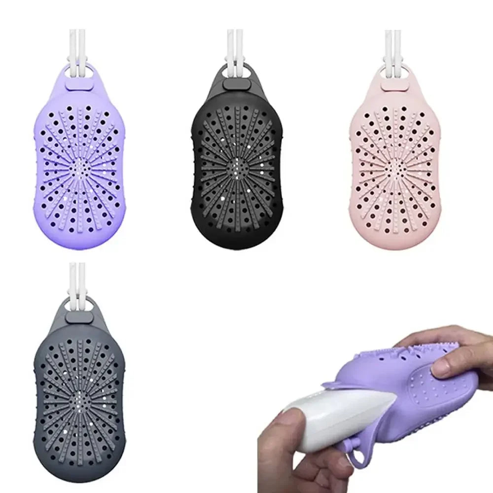 Dual-Sided Silicone Bar Soap Scrubber Exfoliating Soap Holder Pouch With Gentle Deep-Clean Quick-Dry Soap Saver For Shower