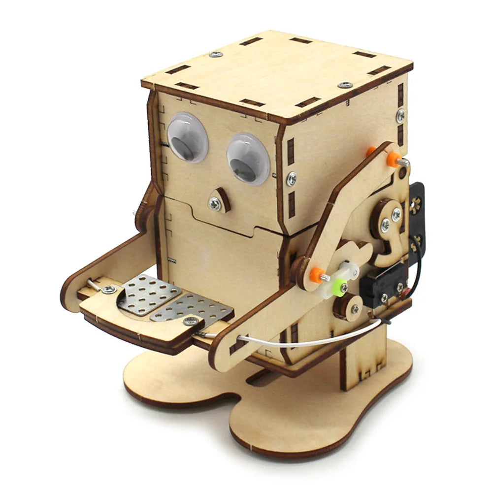 Robot Eating Coin Wood DIY Model Teaching Learning Stem Project for Kid Science Education Experiment Education Toy Assemble Kit - Daisan Mart