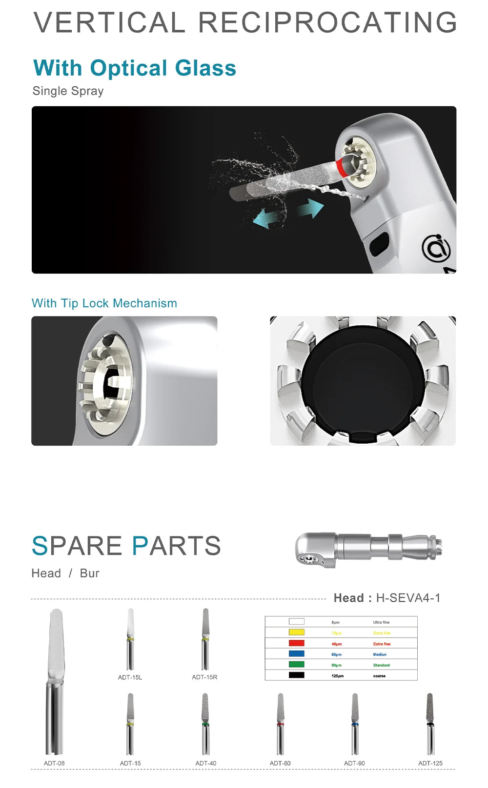AI DENTAL Smile Series SADT4-1L Dental 4:1 Reduction Low Speed Handpiece/Set Vertical Reciprocating Single Spray for ADT Tips - Daisan Mart
