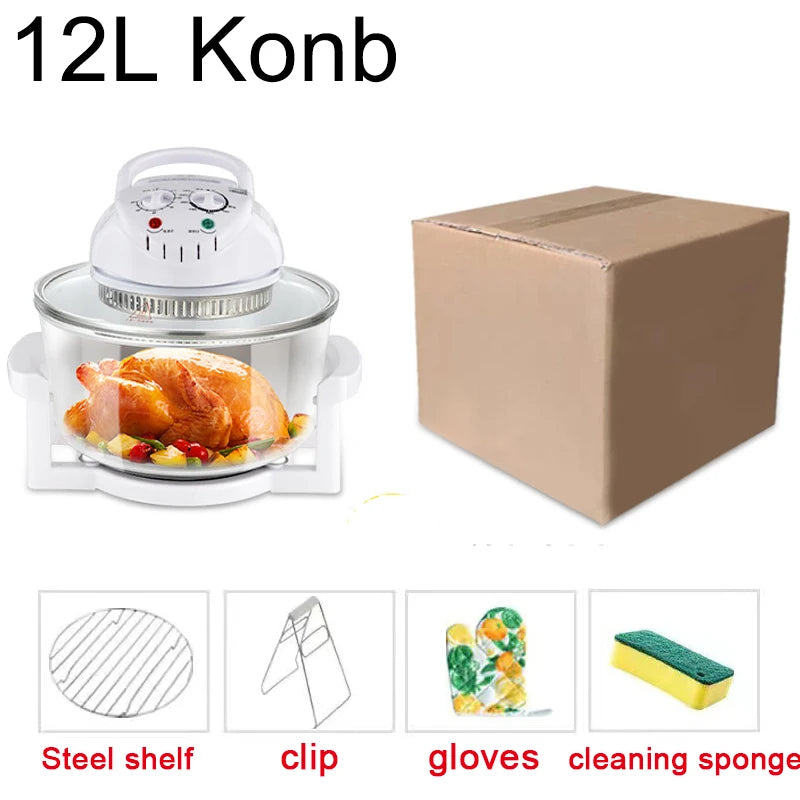Household Oil-free Air fryer 12L smart visual glass lightwave oven multi-function electric fryer oven air oven