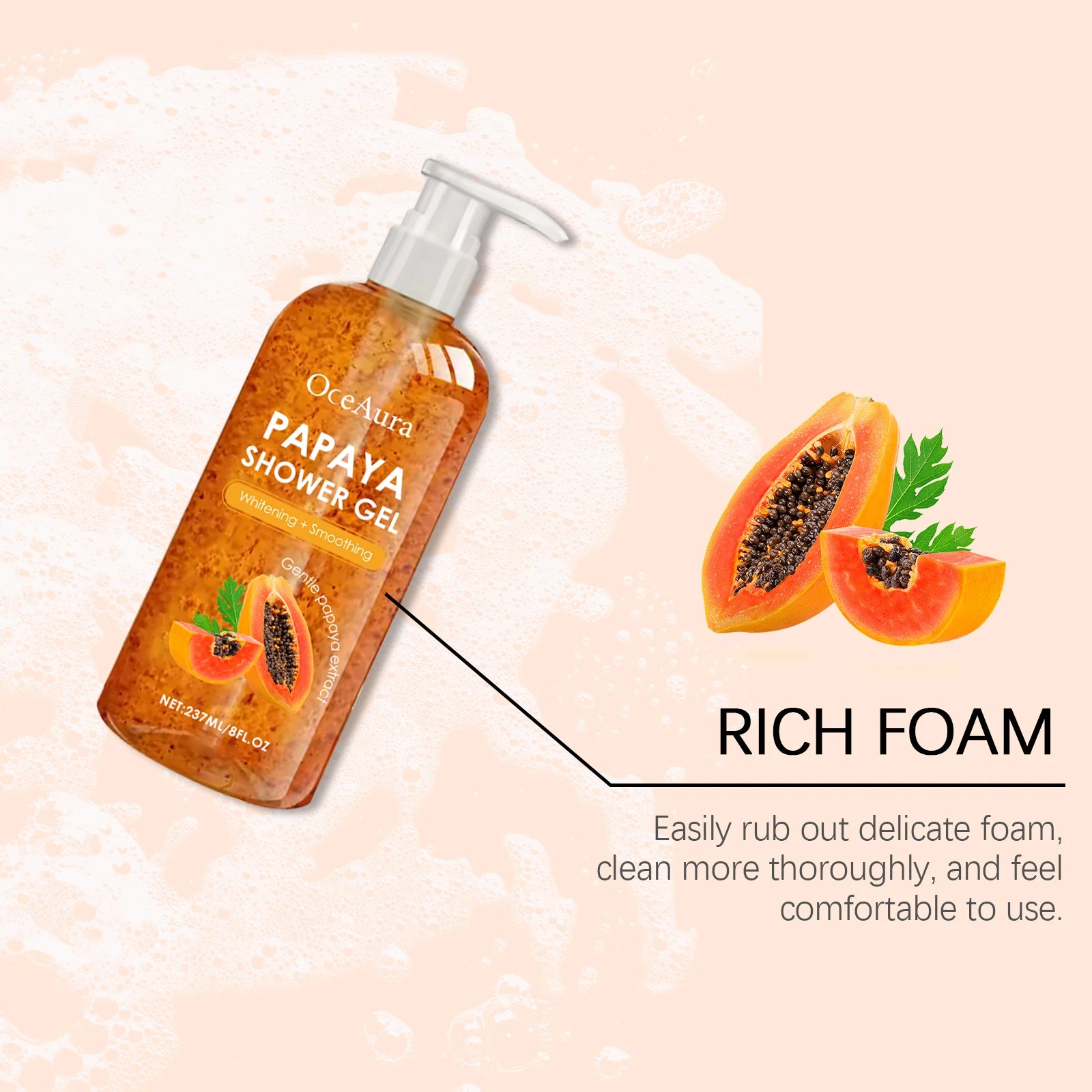 Papaya Moisturizing Shower Gel Nourish Brighten Skin Tone Gentle Cleansing Improve Drying Softening Keratin Fragrant Bath Lotion