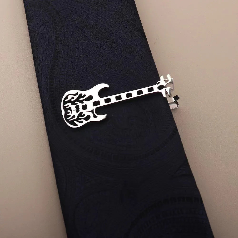 Kẹp Cà Vạt Guitar Clef Titanium Phong Cách Hip Hop