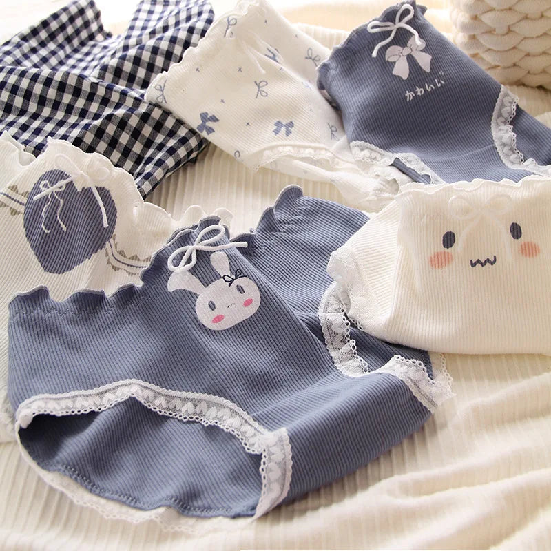 Women's Cotton Panties - White Lace, Seamless, 5 Pieces