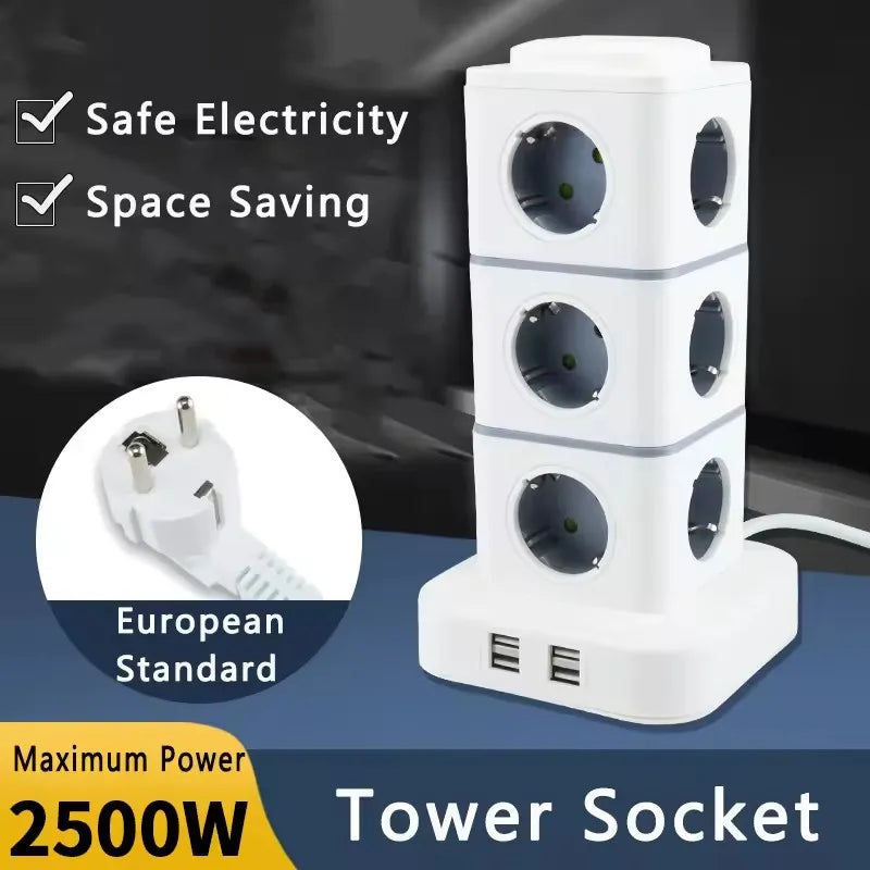 Ổ Cắm Đứng 12 Ổ 4 USB Dây 1.8m Bảo Vệ Quá Tải - Daisan Mart