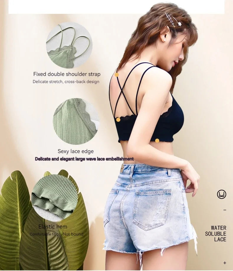 Sexy Seamless Crossover Lace Backless Bra For Girls Stylish Sports Crop Top Underwear For Comfortable Layering