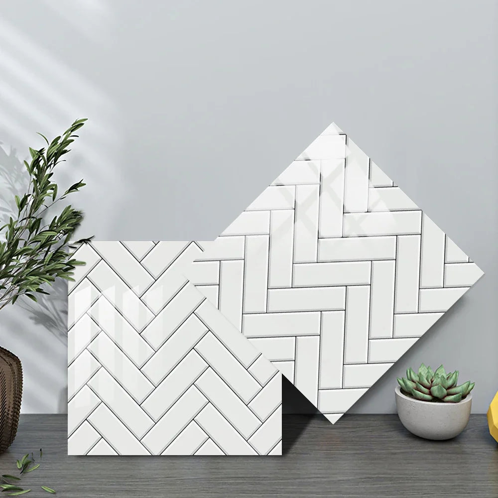 10pcs/set White Gray Brick Tiles Sticker Kitchen Backsplash Oil-proof Cupboard Washbasin Peel &amp; Stick Waterproof Art Wallpaper