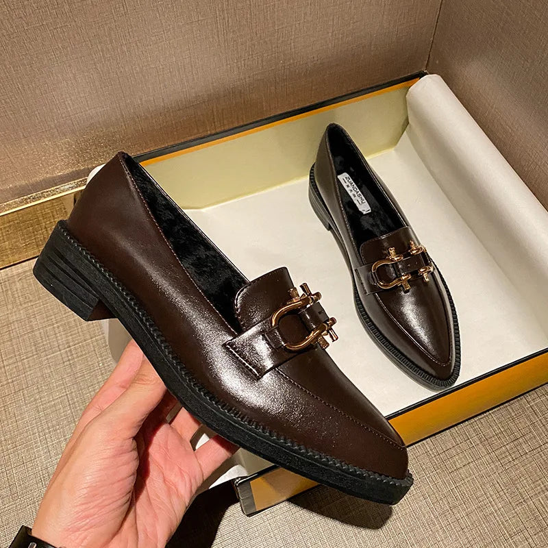 Women's Pointed Toe Chain Platform Slip-on Loafers