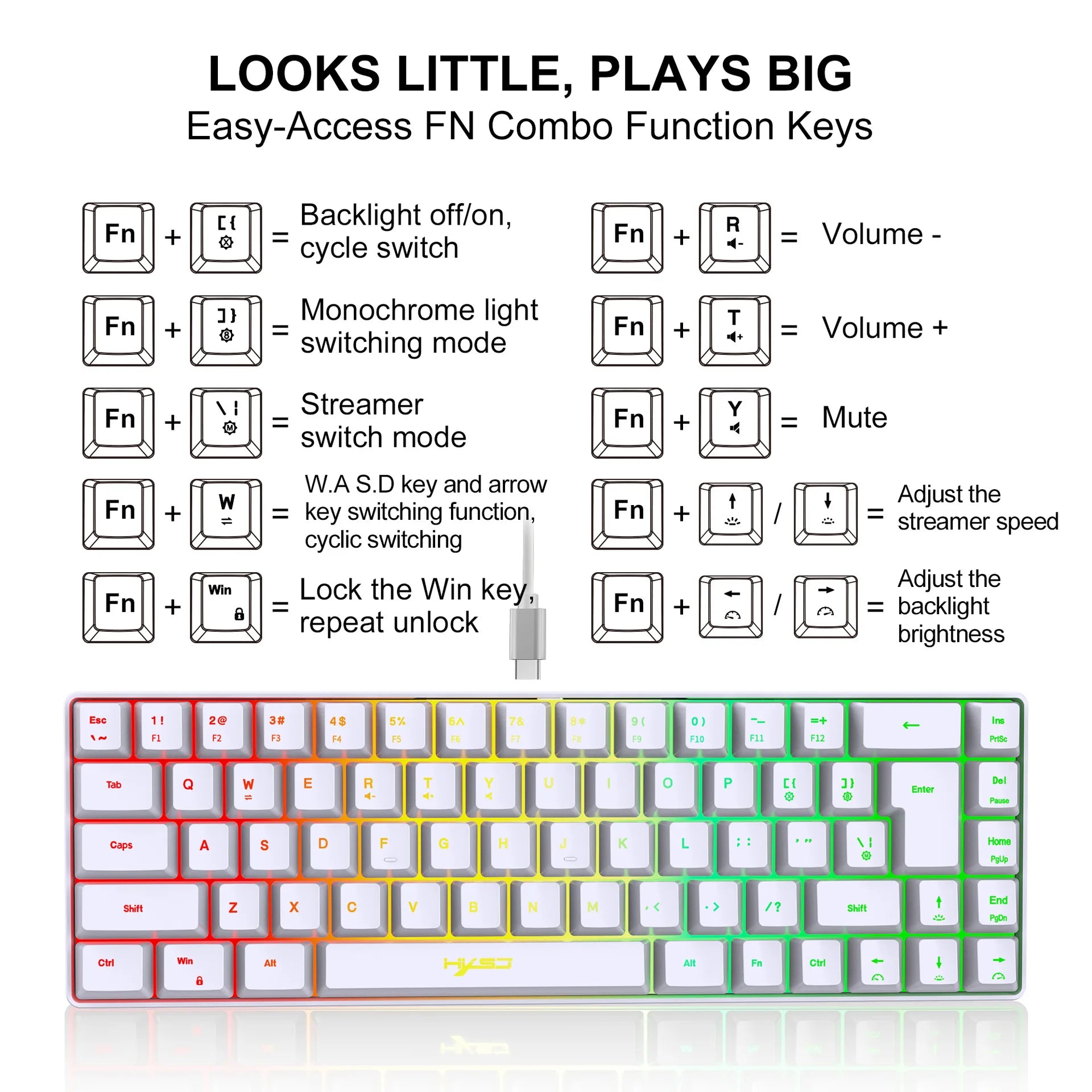 Compact 68 Key RGB Keyboard For Laptop &amp; Game