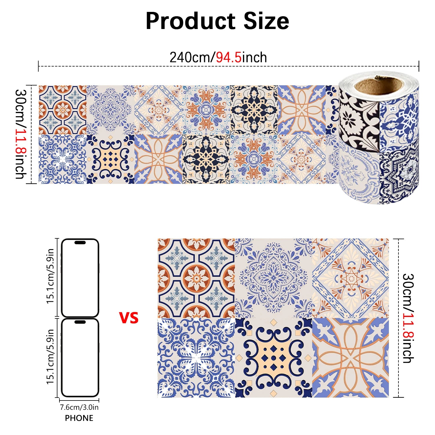 Bohemian Style Ceramic Tile Wall Sticker Bathroom Kitchen BackSplash Bathroom Waterproof Peel &amp; Stick Home Decor Art Wall Decals