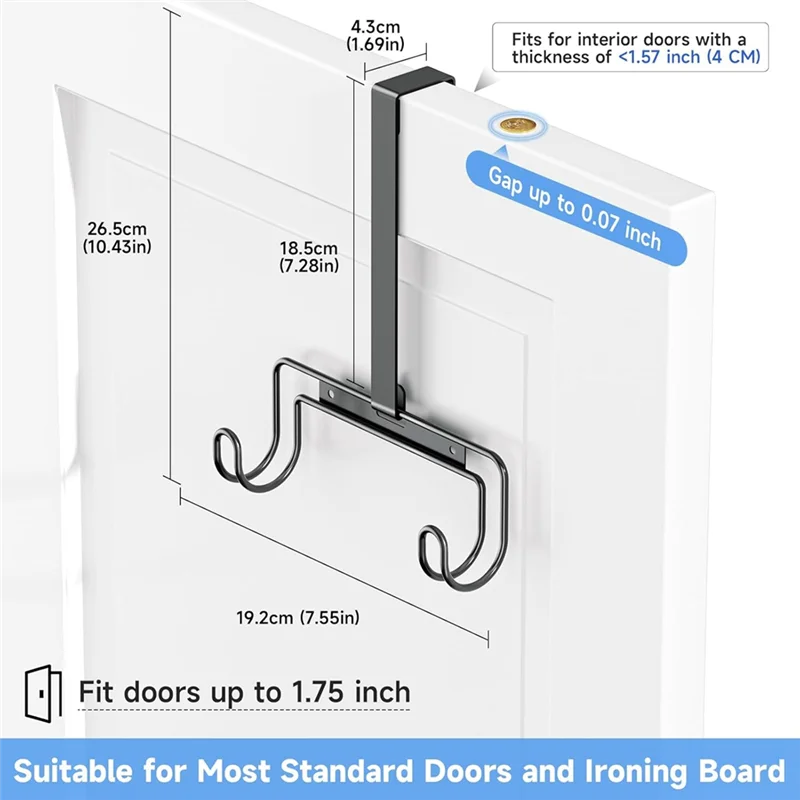 Ironing Board Hanger With Removable Hook, Over The Door& Wall Mount Ironing Board Holder Organizer Wall Rack