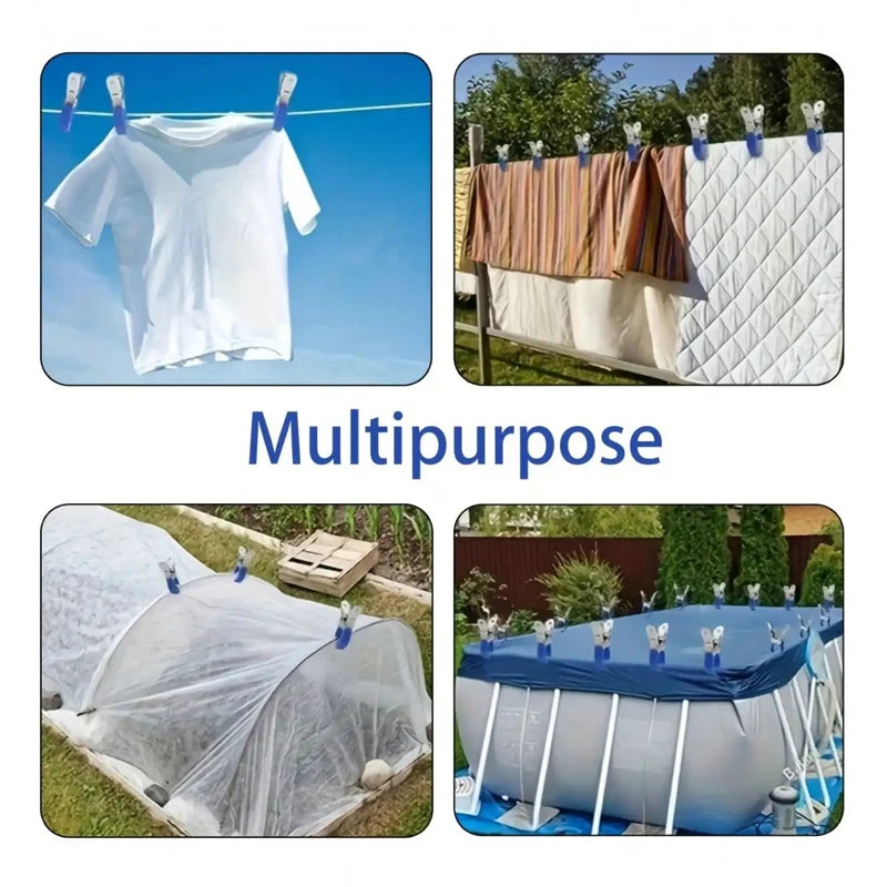 Multifunctional Windproof Pool Cover Clamp - Stainless Steel with Plastic Handle, Durable Spring Clamp for Above-Ground Pools