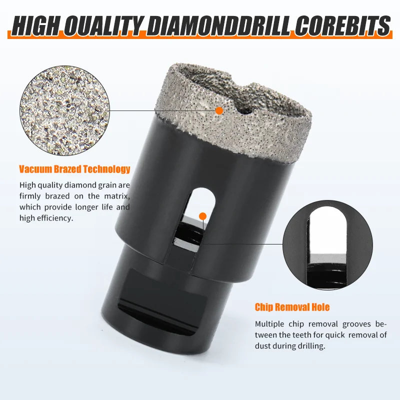 7pcs Angle Grinder Bit Diamond Hole saw Dry Vacuum Brazed Drilling Core Bits Set Porcelain Tiles Granite Marble Hole Saw