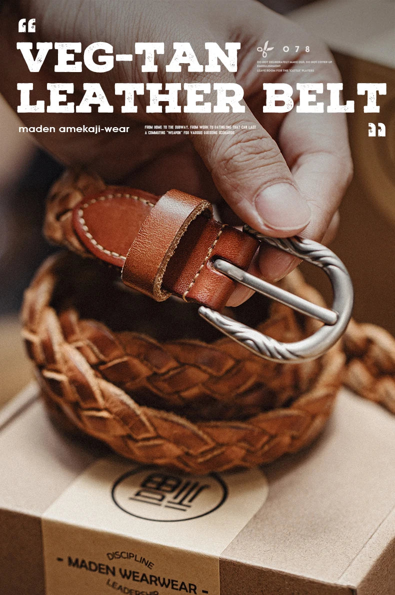 Thắt lưng da bò 2 lớp Vintage nam nâu Maden