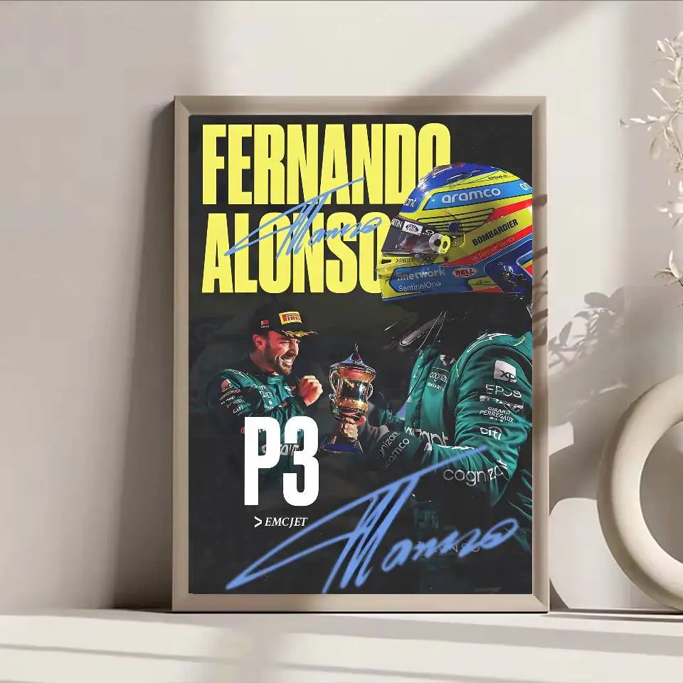 1PC F1 Racing Driver Fernando Alonso Poster Self-adhesive Art Waterproof Paper Sticker Coffee House Bar Room Wall Decor