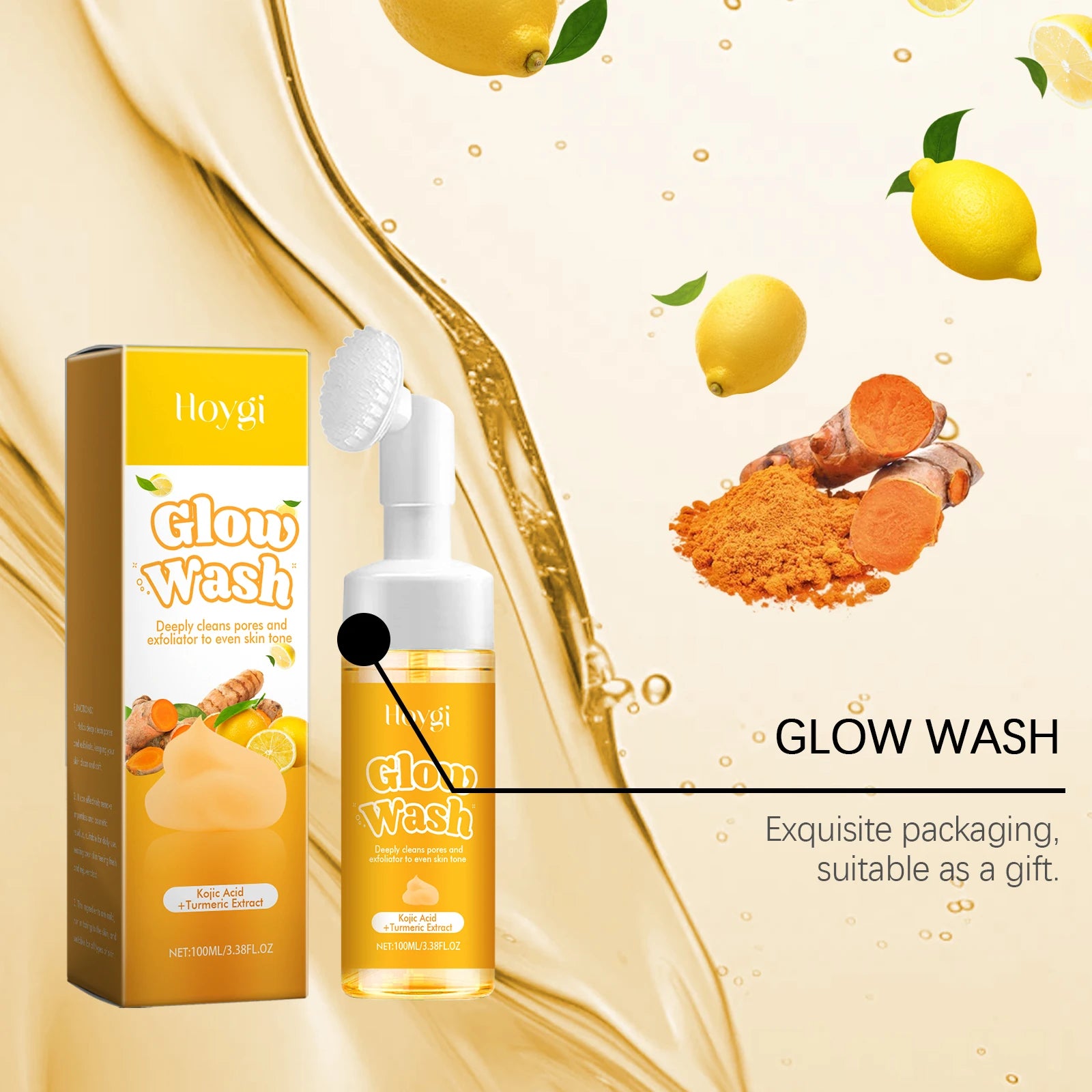 Hoygi Turmeric Facial Cleanser Natural Organic Gentle Formula Deep Cleanse Oil-Control Anti-Oxidant Brightening All Skin Types