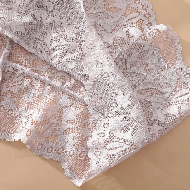 5PCS Women's Sexy Lace Star High Waist Thongs Solid Color Hollow Out Transparents Underwear Female Perspective G-strings S-XXL