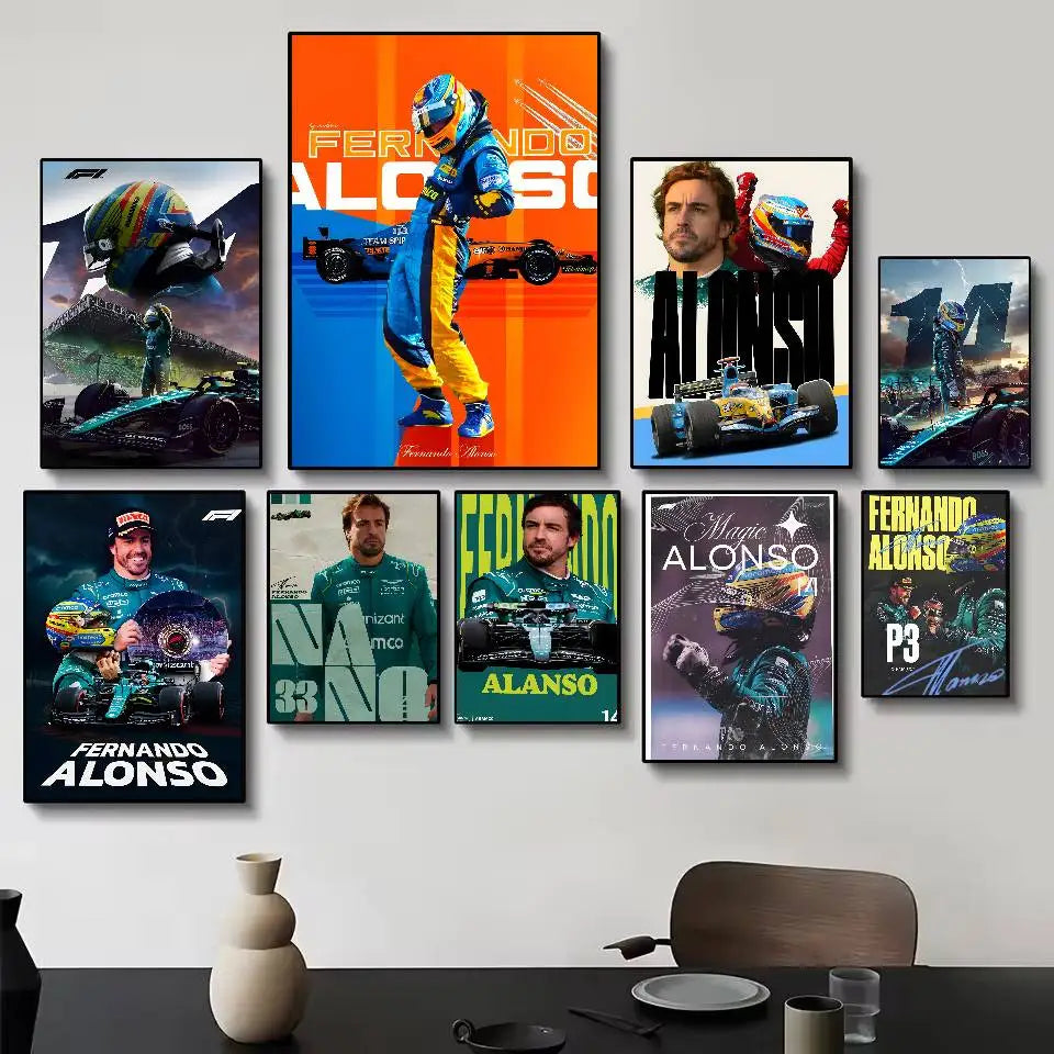 1PC F1 Racing Driver Fernando Alonso Poster Self-adhesive Art Waterproof Paper Sticker Coffee House Bar Room Wall Decor