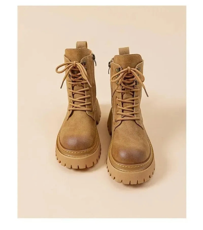 Women's Retro Genuine Leather Shoes - Stylish Rivet Short Boots