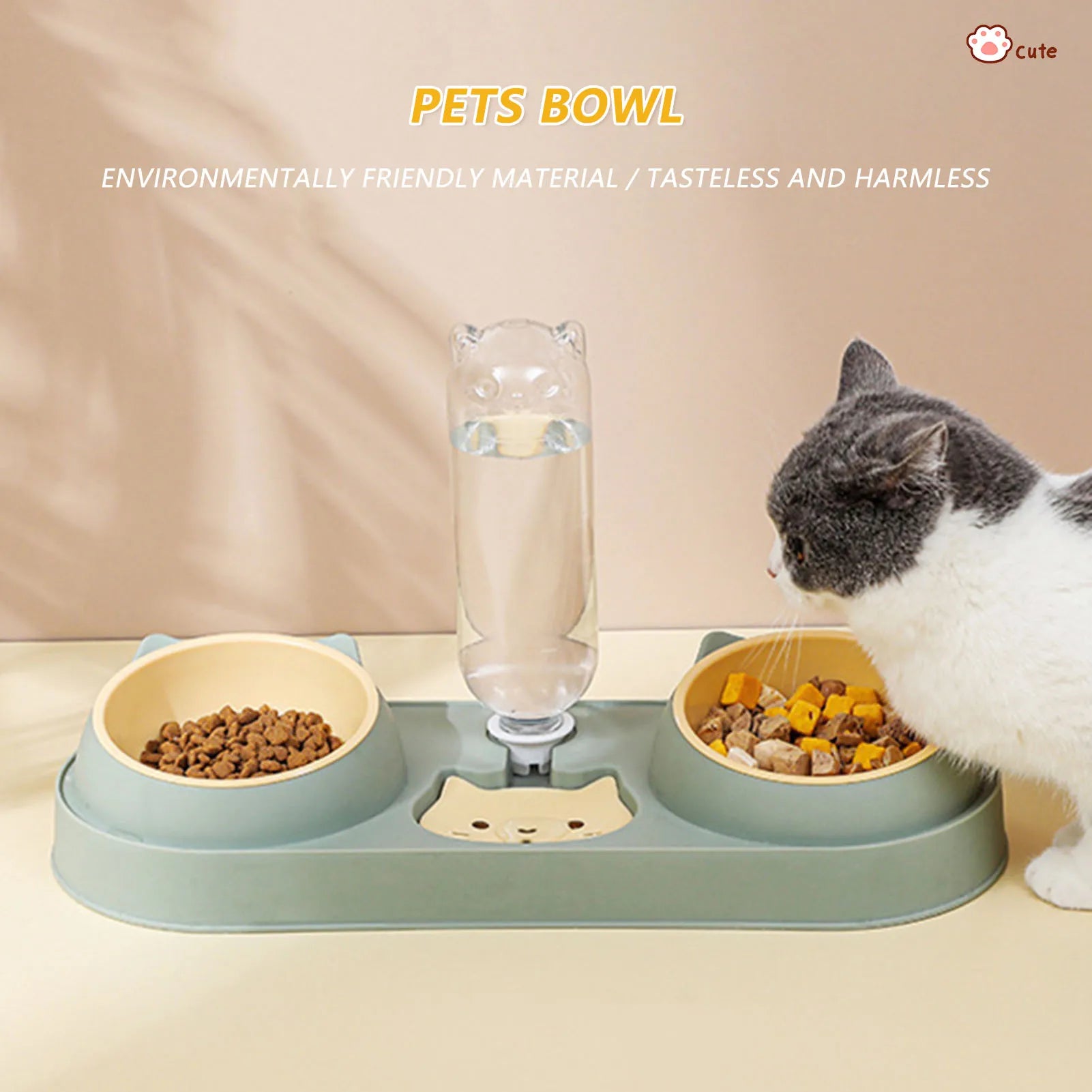 Pet Cat Bowl Automatic Feeder Dog Food Bowl With Water Fountain Double Bowl Drinking Raised Stand Dish Bowls For Cats - Daisan Mart