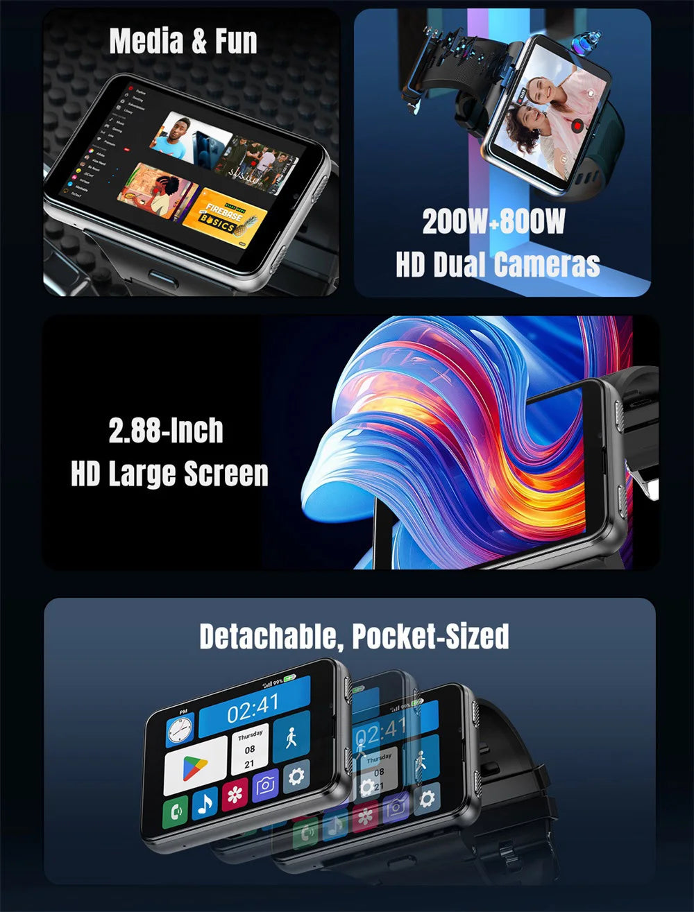 Đồng Hồ Thông Minh 4G Android 11, Camera Kép, GPS