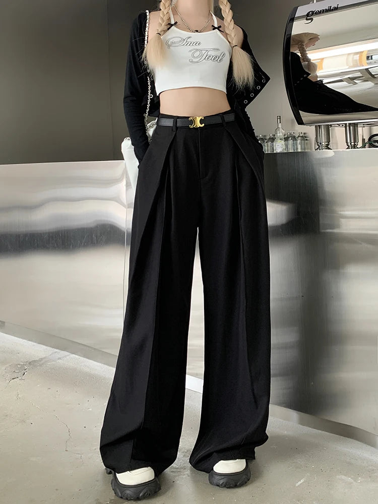 Office Suit Pants Floor Mop Pants For Women's Autumn Korean Version 2024 New High Waisted Design Loose Wide Leg Casual Pants - Daisan Mart